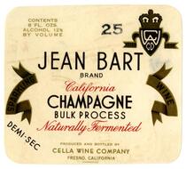 Jean Bart Brand California Champagne, Cella Wine Company, Fresno