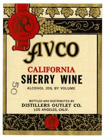 Avco California sherry wine, Distillers Outlet Co., Los Angeles