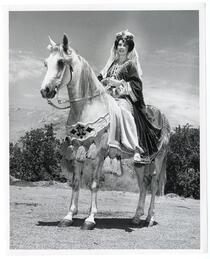 Linda Whitson, Queen of All Arabian Horse Show, with her purebreed Arabian, Ta-Zhe, El Sobrante, California