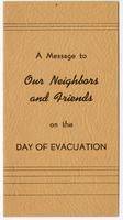 Message to our neighbors and friends on the day of evacuation