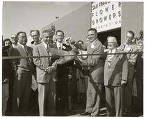 Mayor George Christopher cuts ribbon on opening day of the San Francisco Flower Terminal