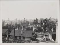 View from Bunker Hill Avenue toward northwest; oldest oil derricks, Mexican neighborhood