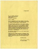 Letter from Don Greame Kelley to J.N. Bowman, Historian at Central Record Depository, 1953 April 20