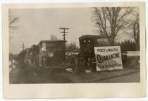 Men and automobiles at a foot and mouth disease inspection post, circa 1924  