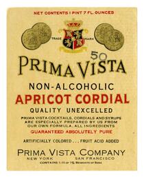 Prima Vista non-alcoholic apricot cordial, Prima Vista Company, New York-San Francisco