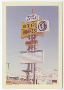 White Front, Mufflers, Bradkes, automotive center signage