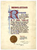 Resolution. Resolved that the Council of the City of Los Angeles appreciates the distinguished service of Senator R. F. del Valle....