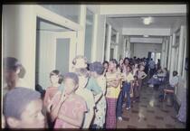 1976 summer trip: Children lined up in hall